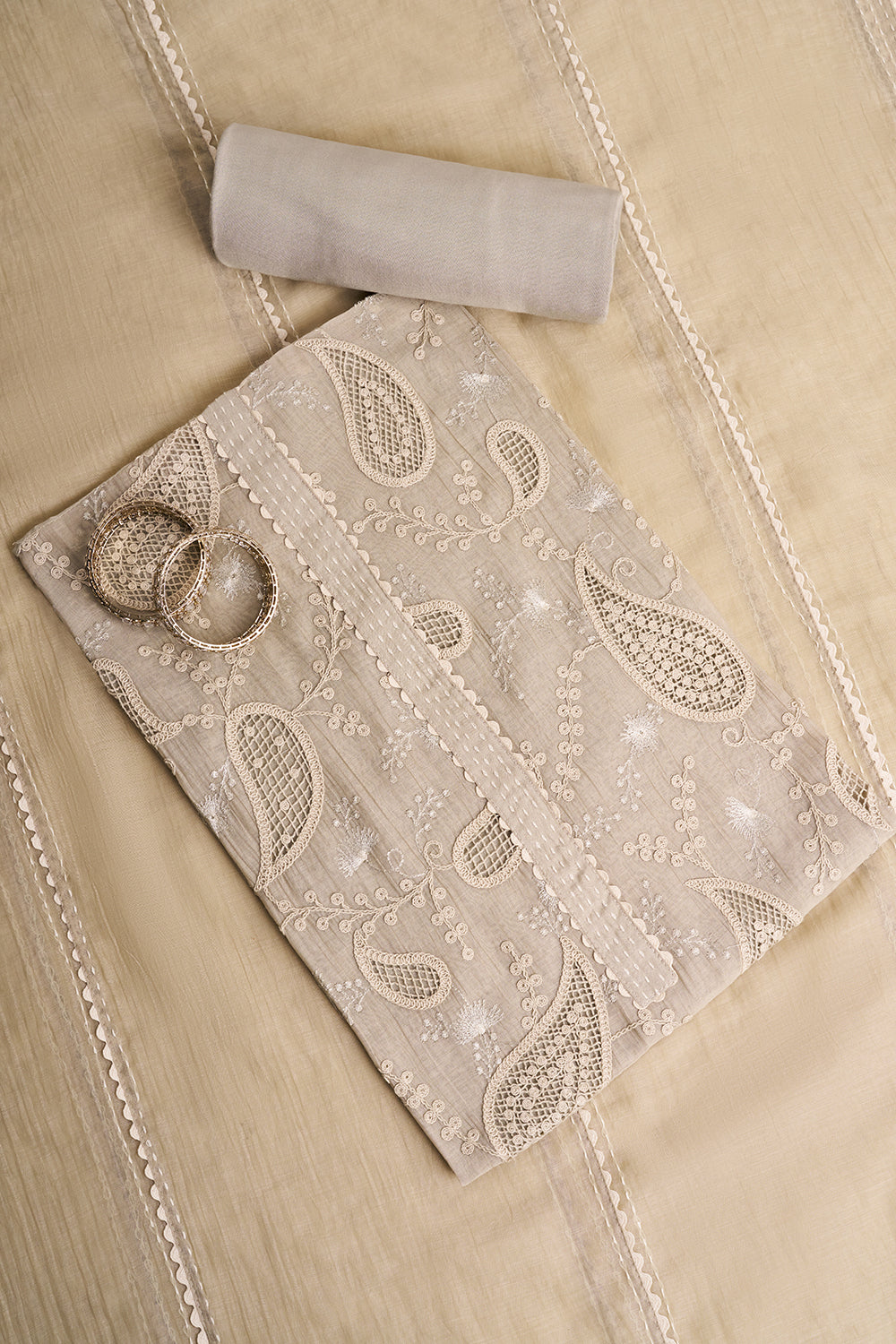 Pearl Grey Embroidered Unstitched Suit Set