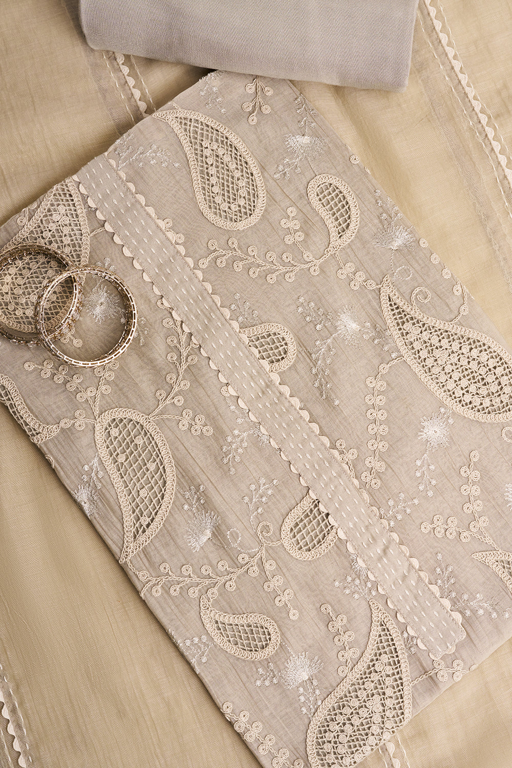 Pearl Grey Embroidered Unstitched Suit Set