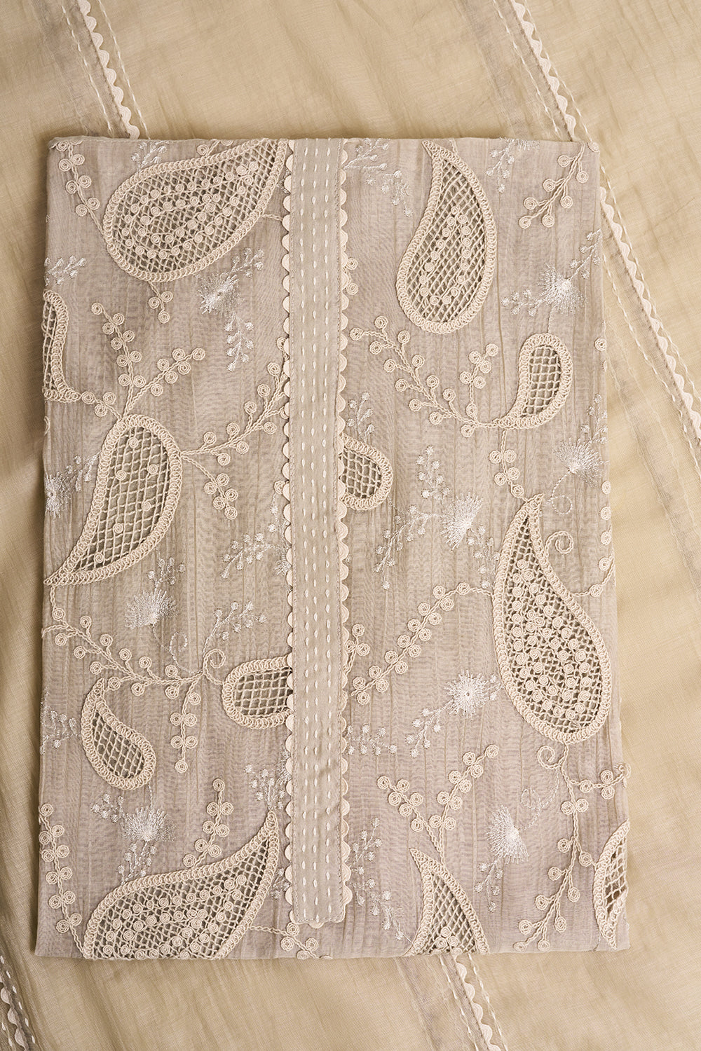 Pearl Grey Embroidered Unstitched Suit Set
