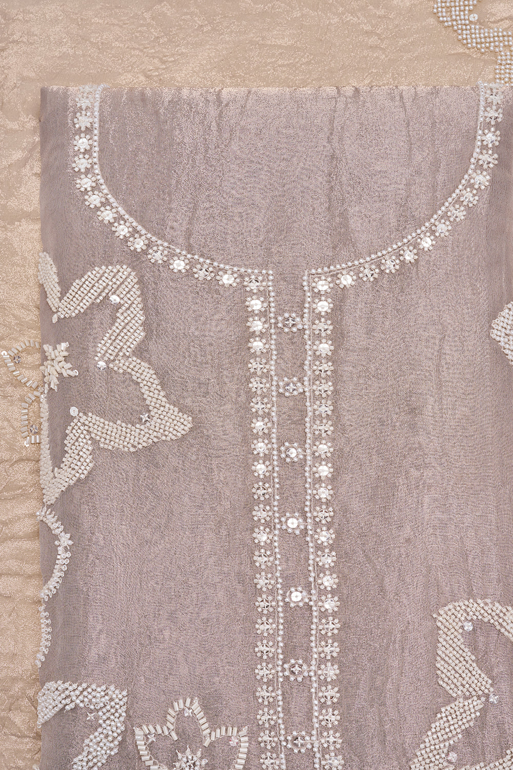 Pearl Grey Floral Embroidered Unstitched Suit Set