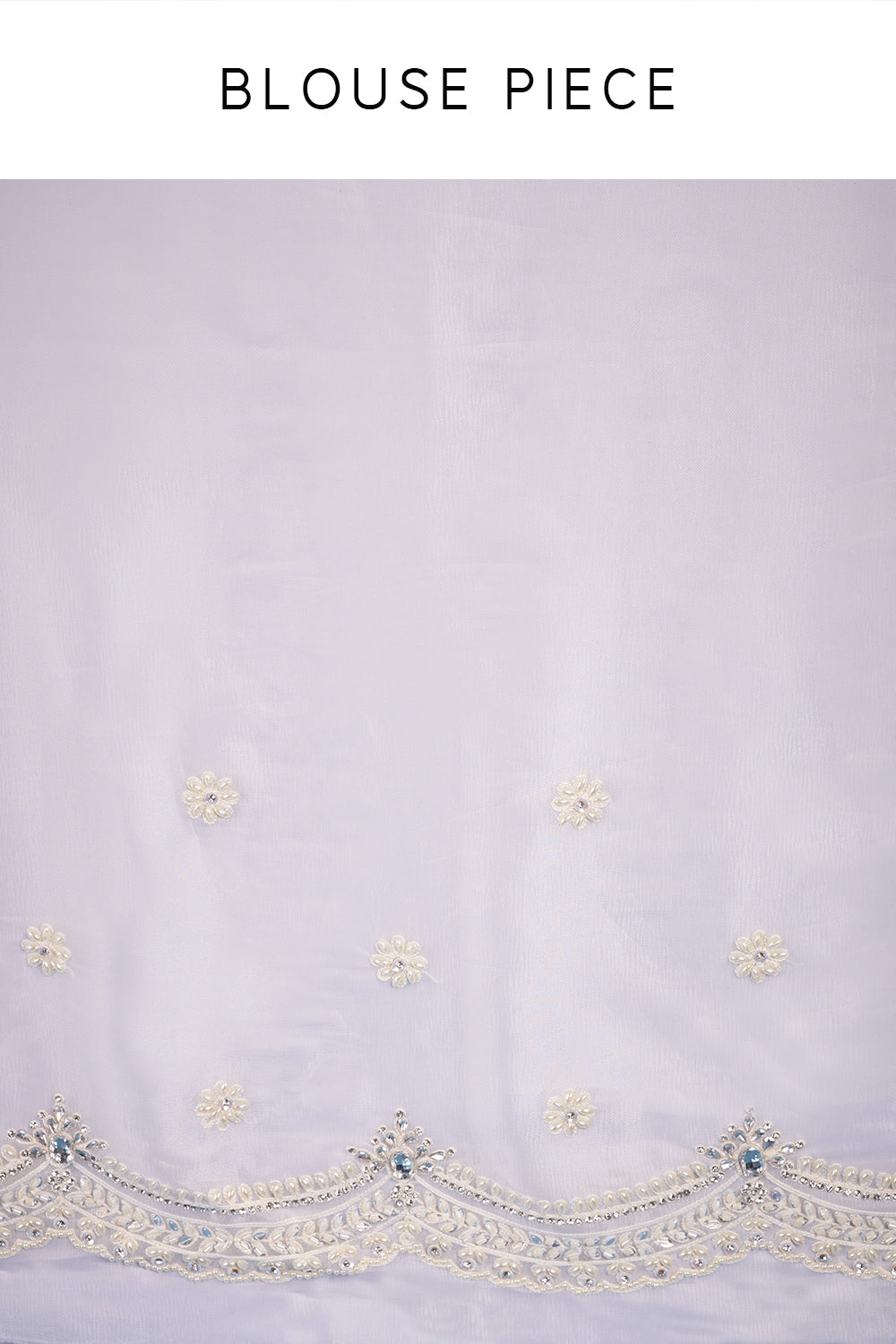 Pearl Ivory Satin Organza Saree with Floral Sequin Embroidery and Unstitched Blouse