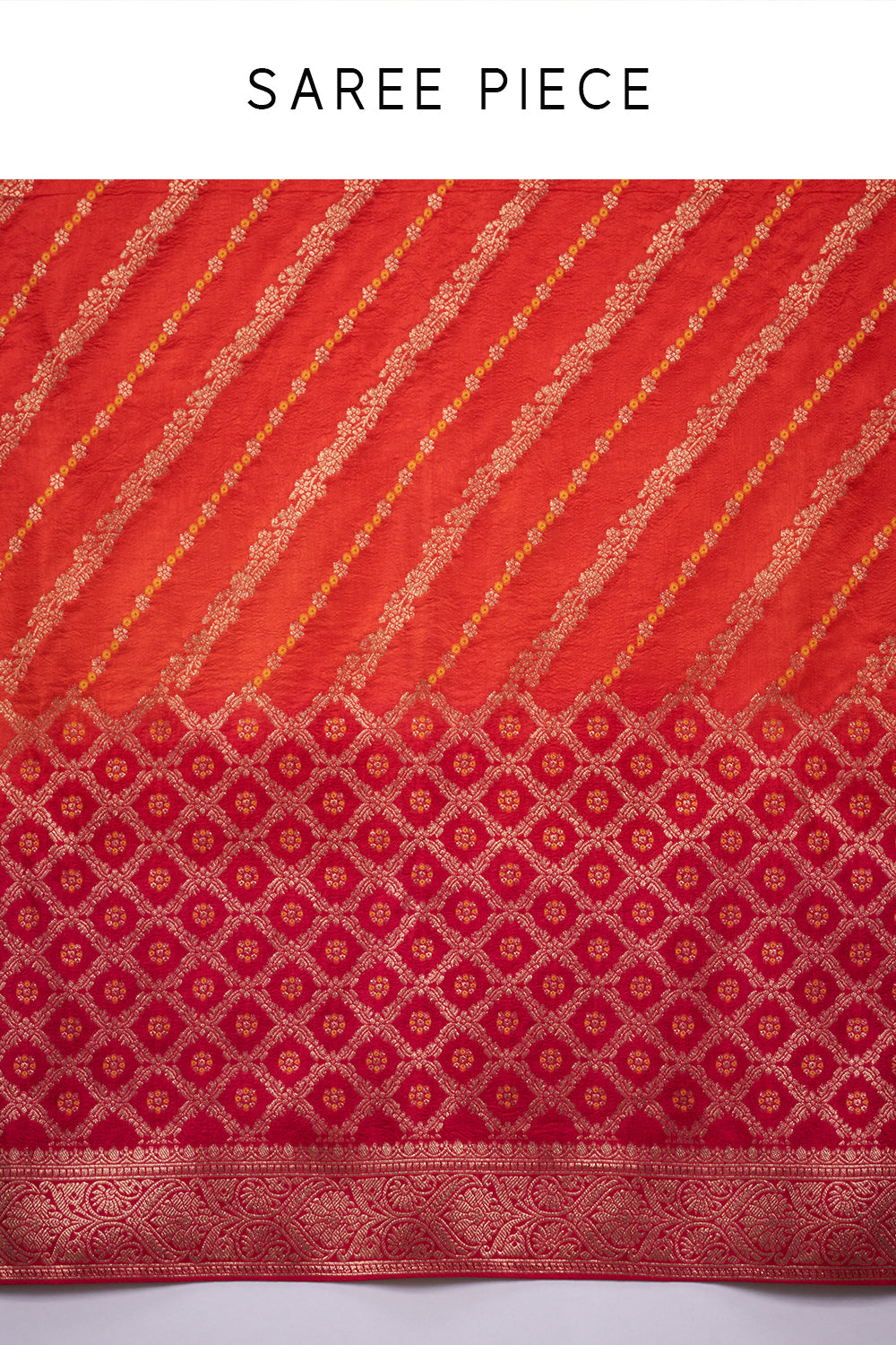 Pink and Orange Dola Silk Leheriya Print Saree with Unstitched Blouse