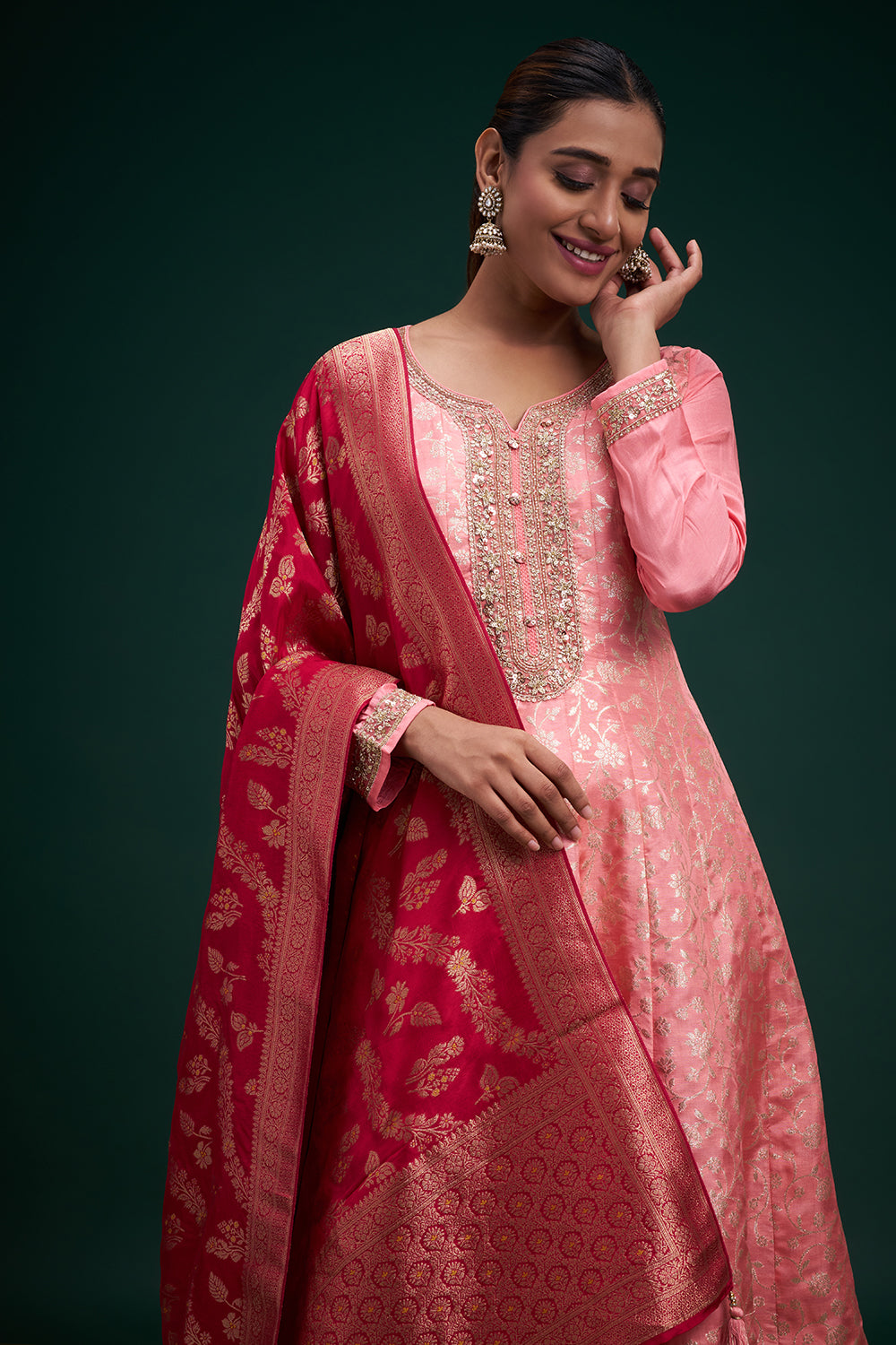 Pink Banarasi Silk Salwar Suit with Sequin Work