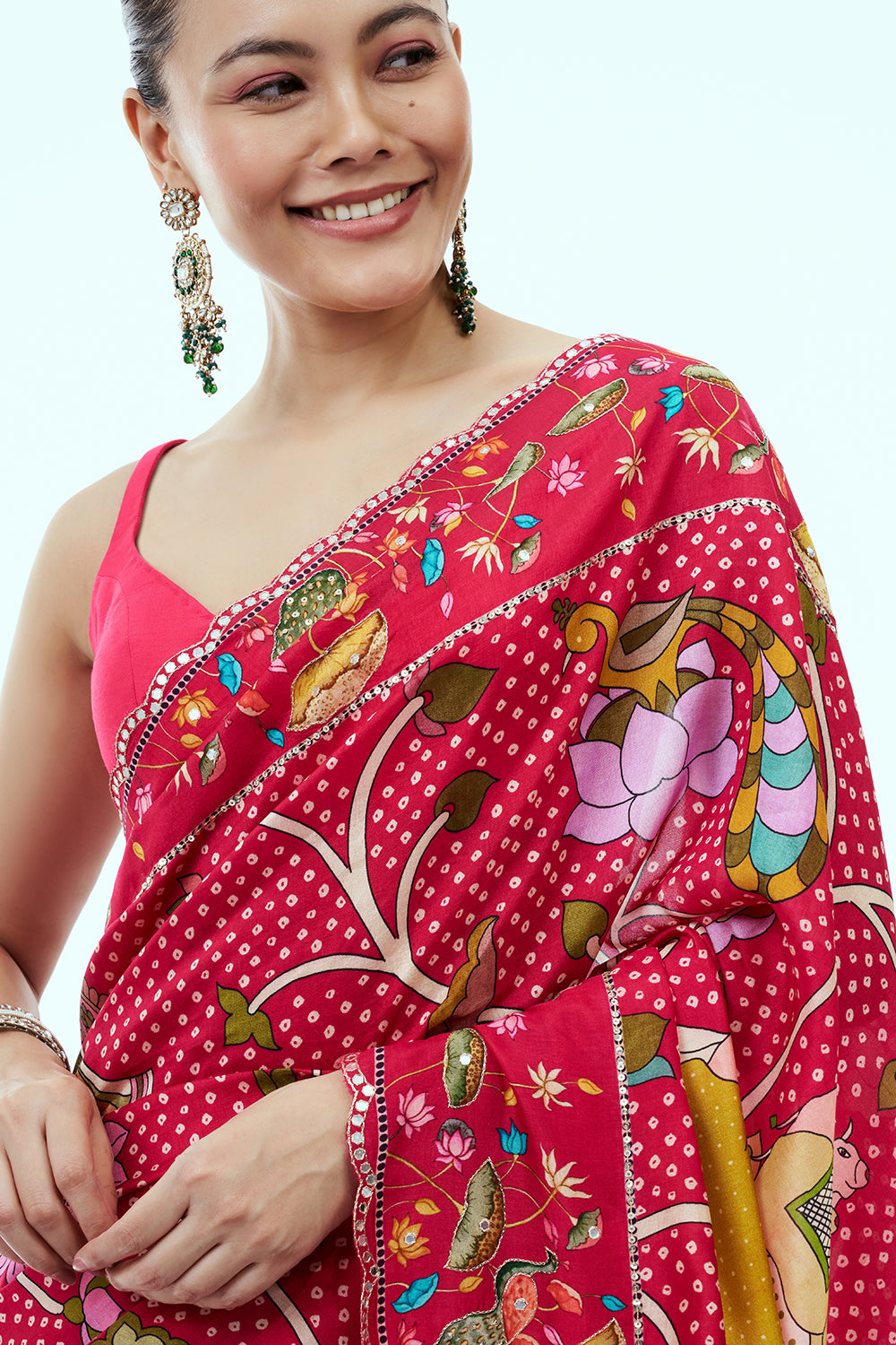 Pink Bandhani Saree and Unstitched Blouse