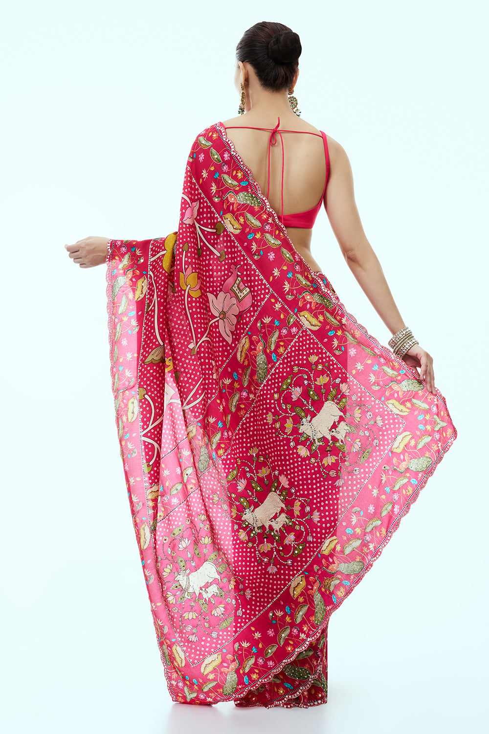 Pink Bandhani Saree and Unstitched Blouse