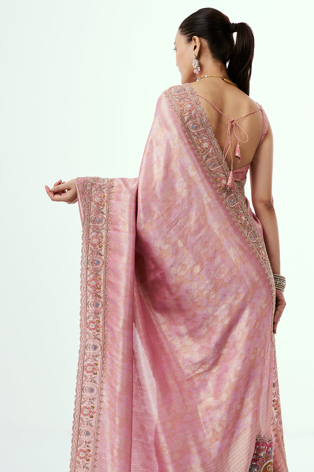 Pink Brocade Silk Saree with Resham Work