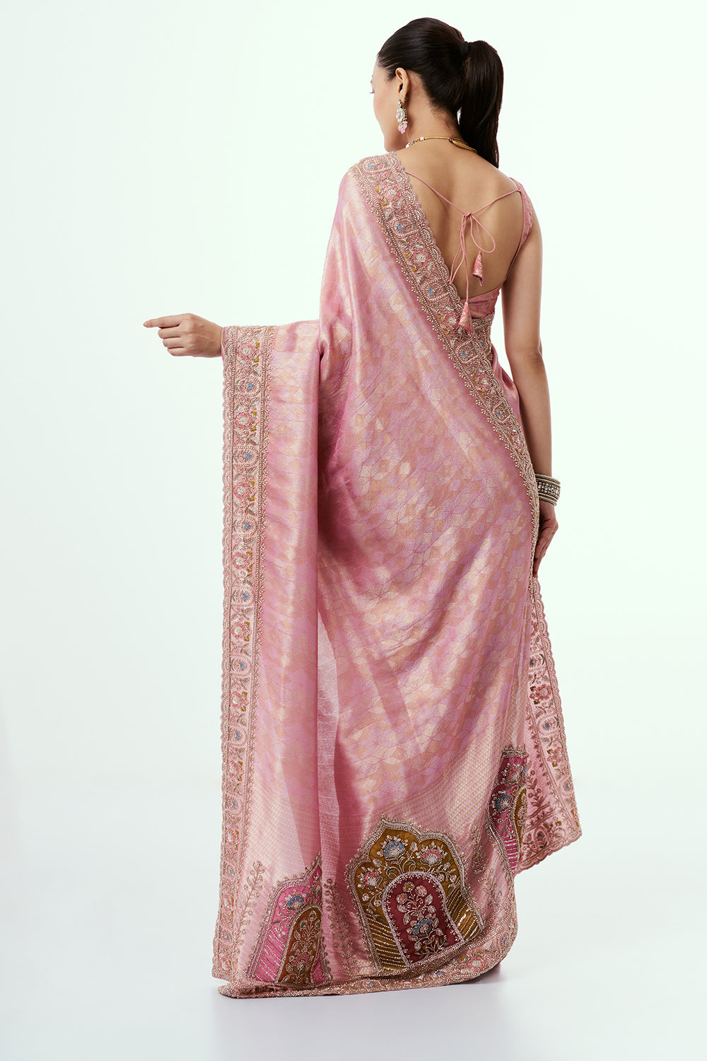 Pink Brocade Silk Saree with Resham Work
