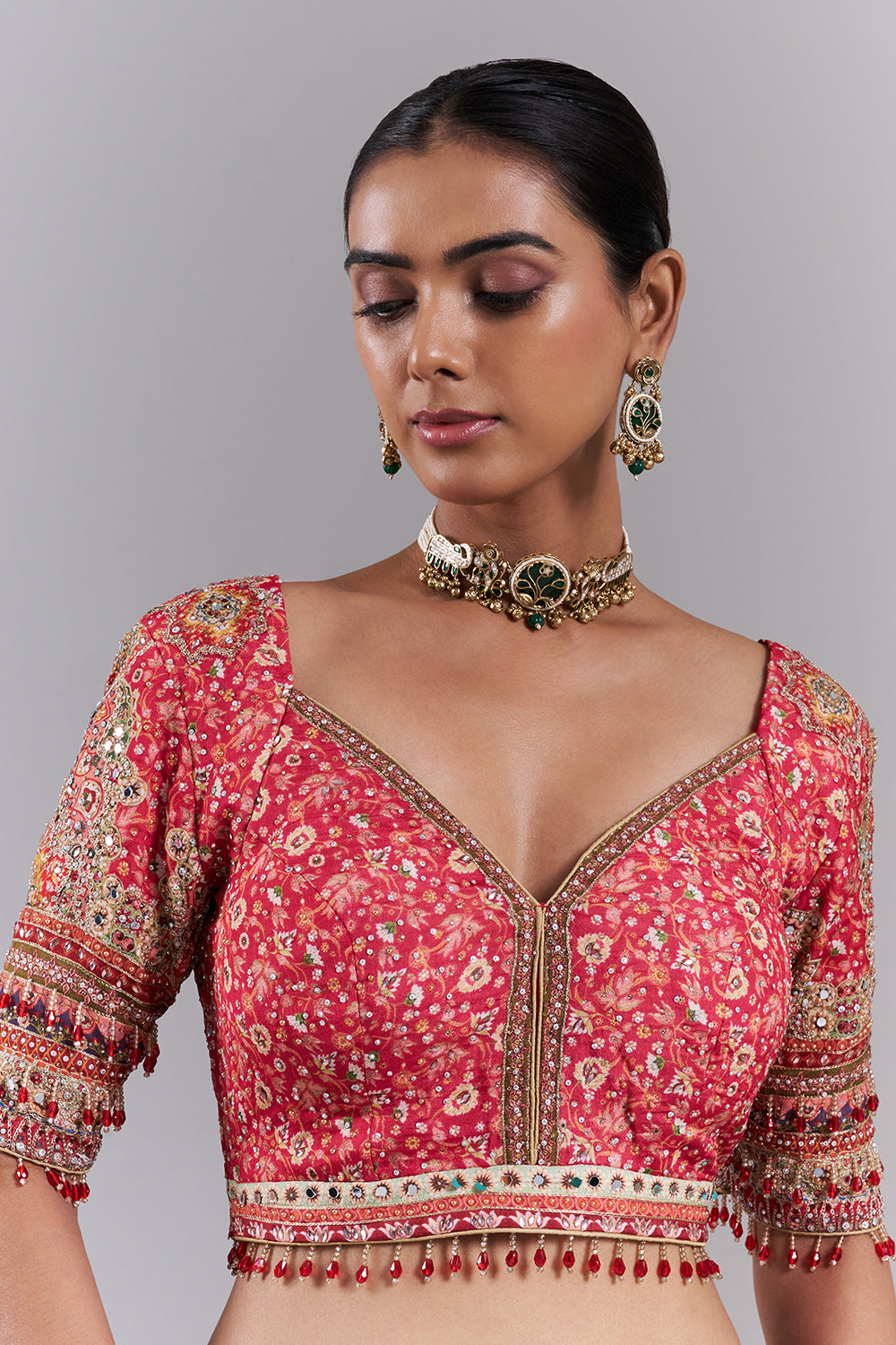 Pink Crepe Embellished Saree And Stitched Blouse
