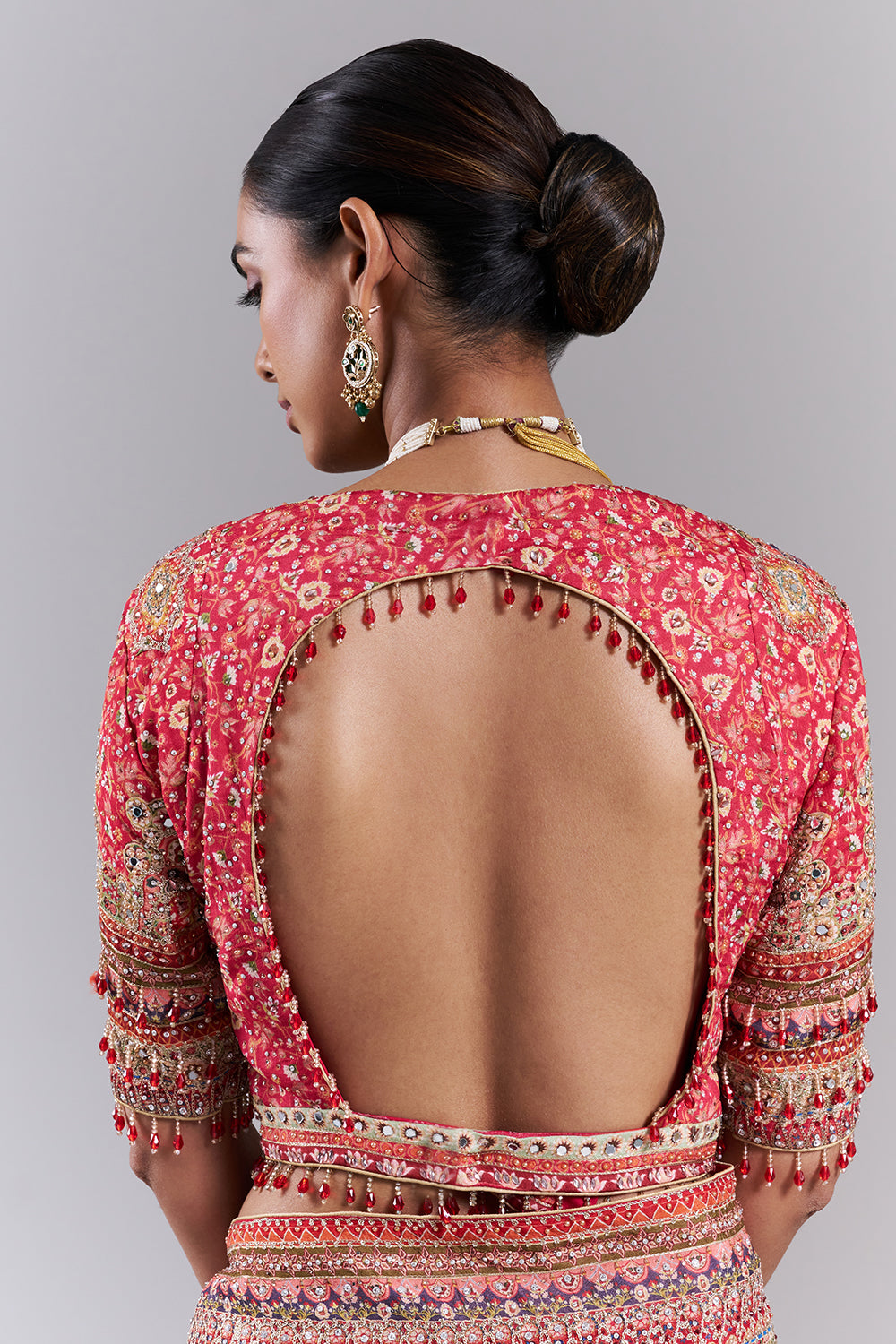 Pink Crepe Embellished Saree And Stitched Blouse