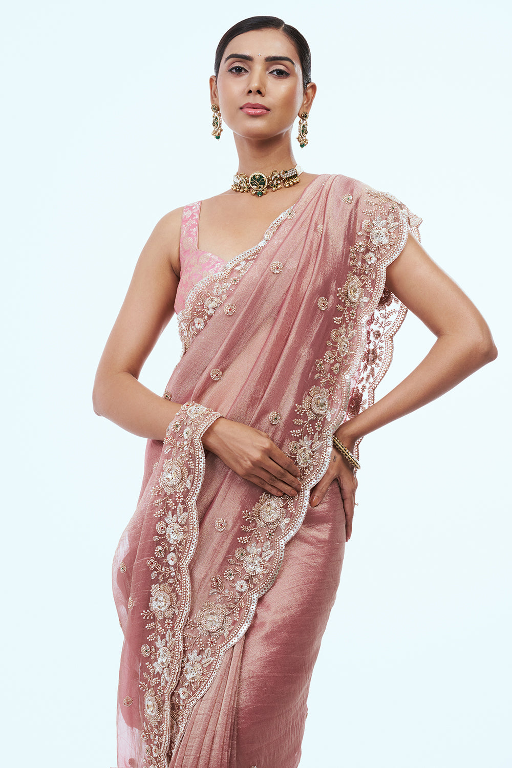 Pink Crush Tissue Saree with Cutdana Work