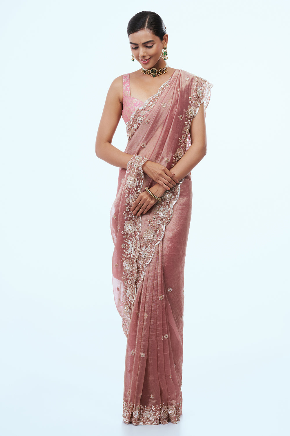 Pink Crush Tissue Saree with Cutdana Work