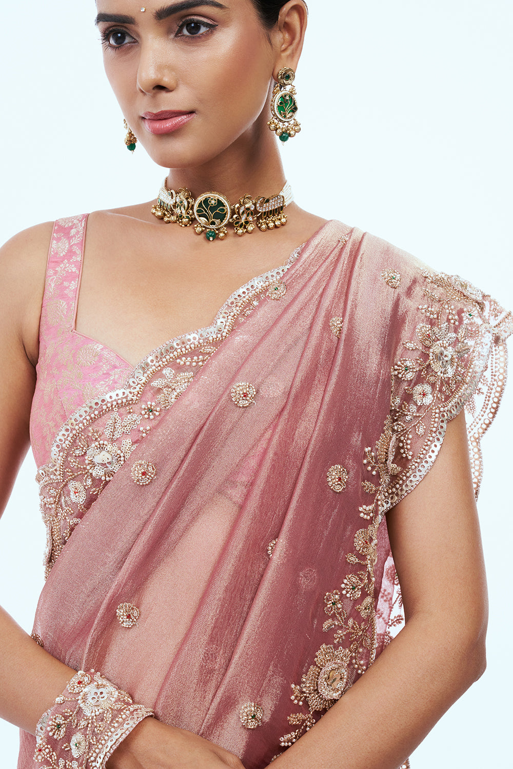 Pink Crush Tissue Saree with Cutdana Work