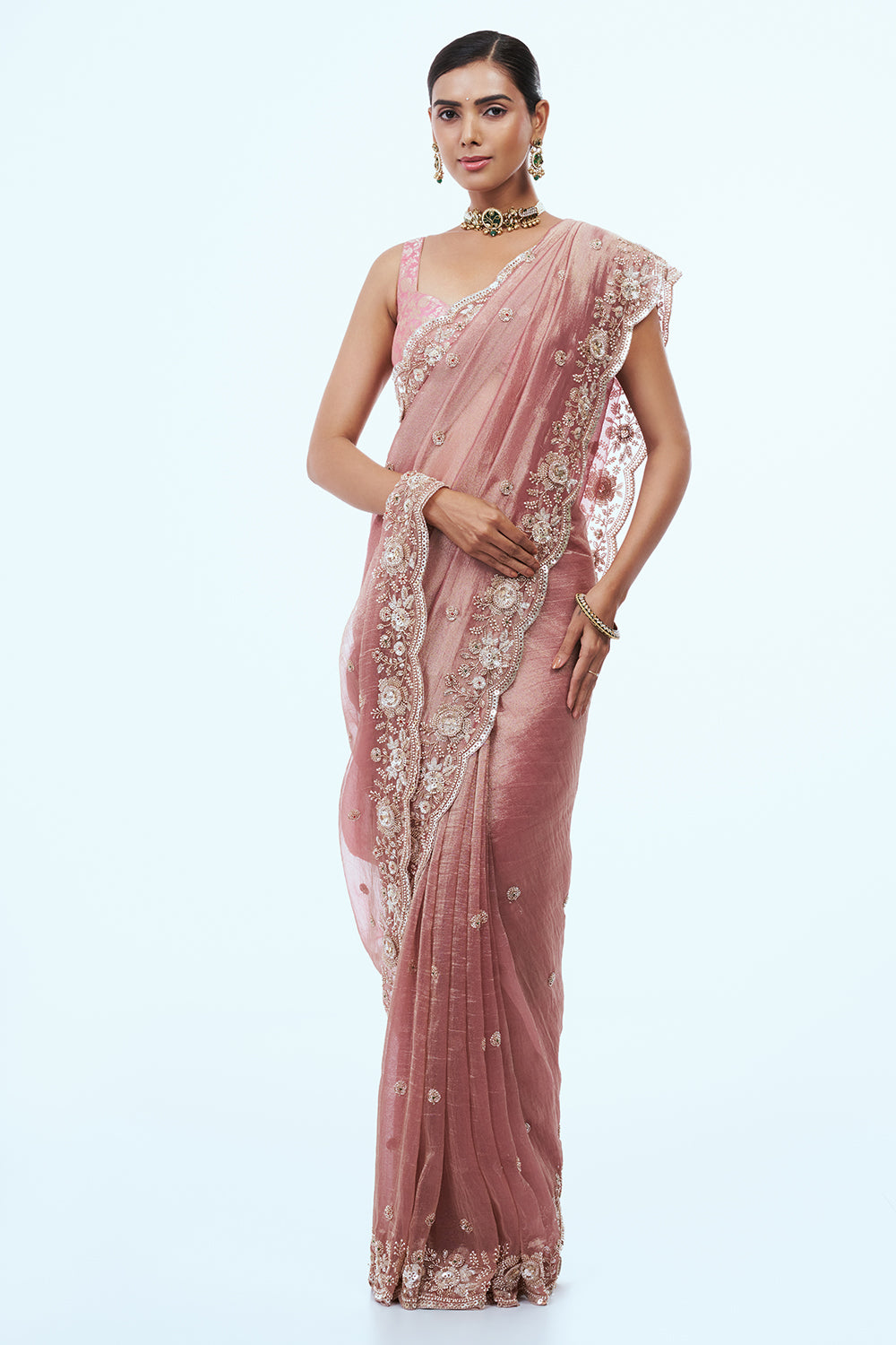 Pink Crush Tissue Saree with Cutdana Work