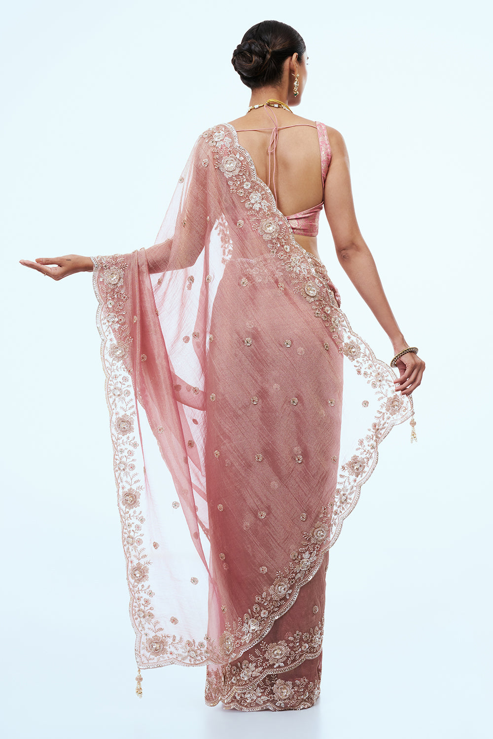 Pink Crush Tissue Saree with Cutdana Work