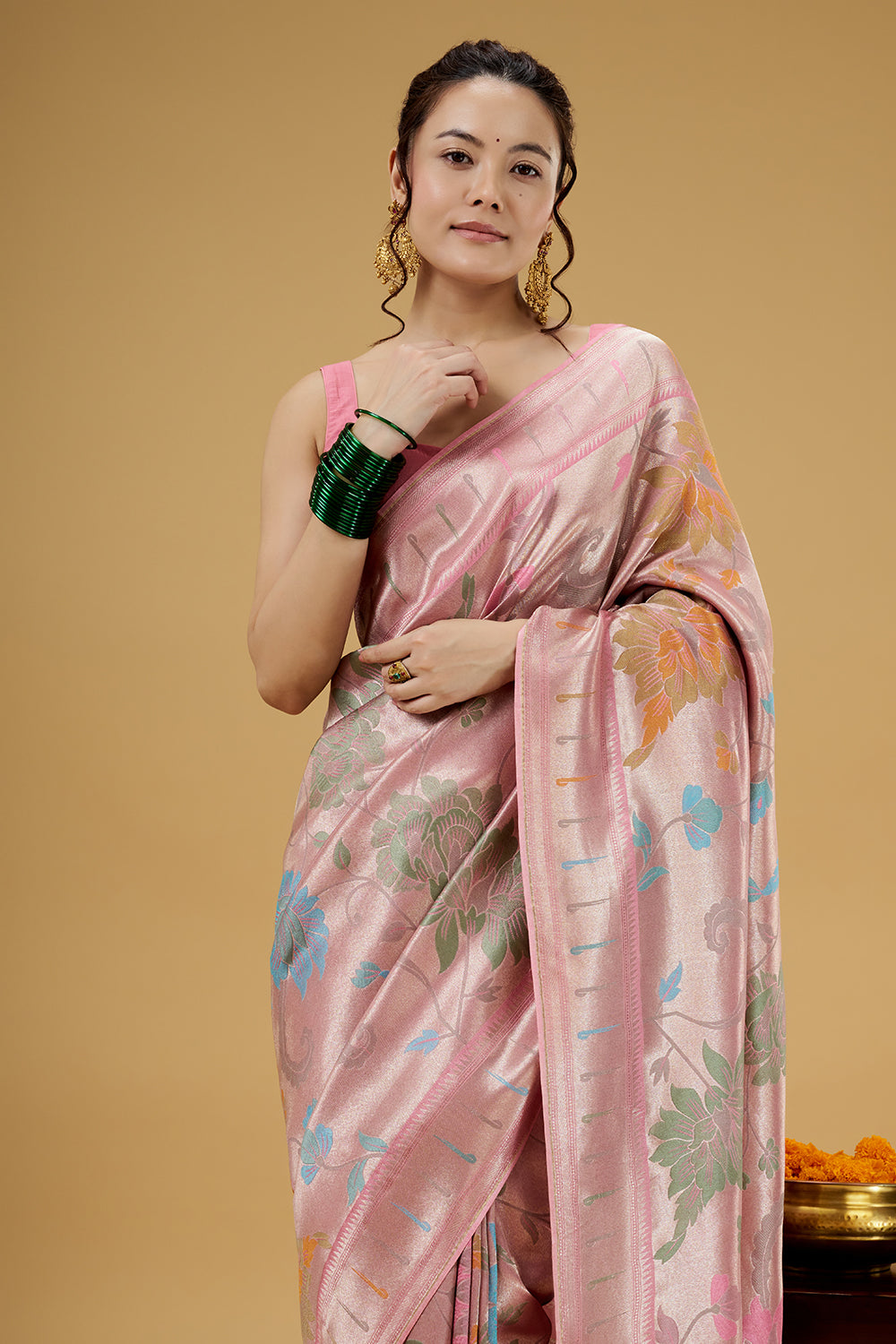 Pink Dola Silk Saree with Zardosi Work