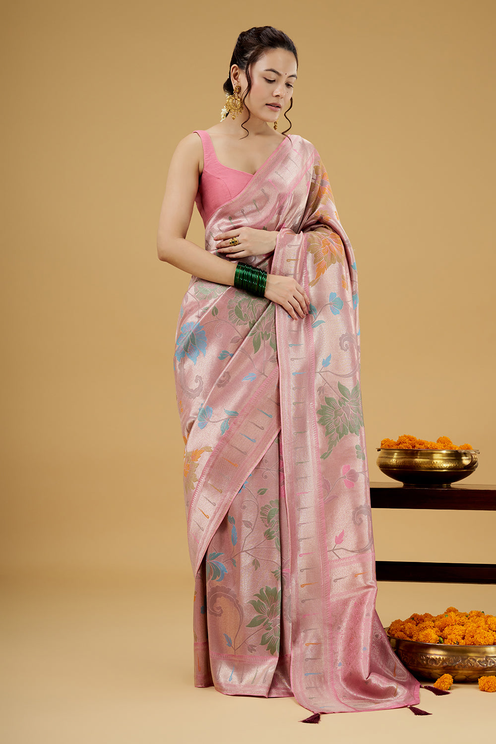 Pink Dola Silk Saree with Zardosi Work