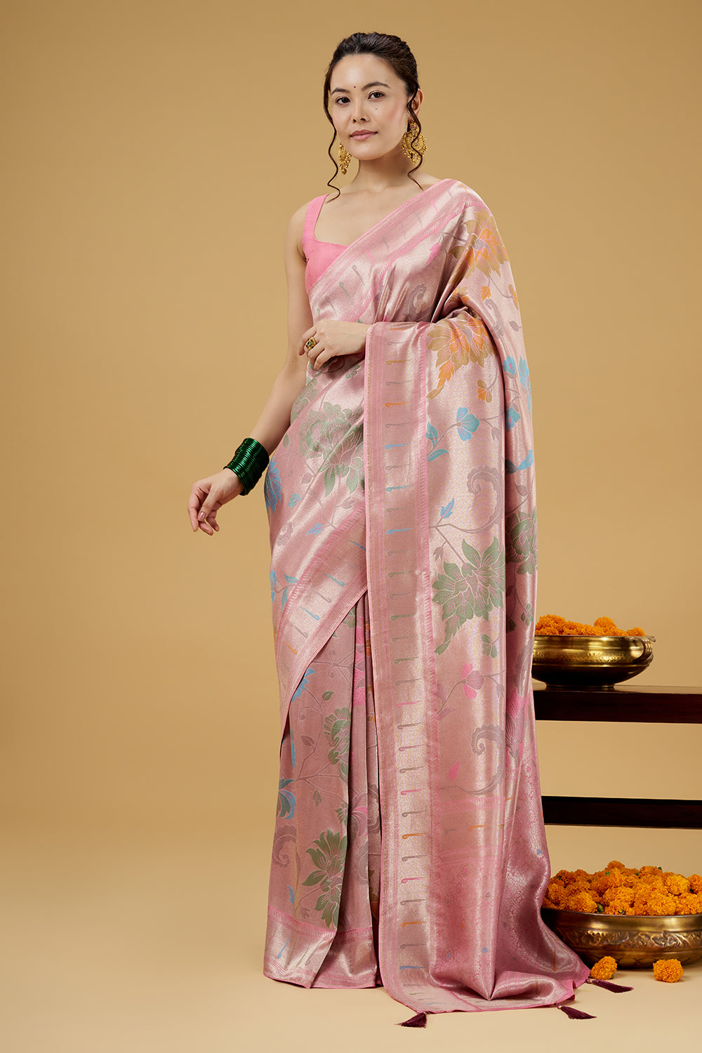 Pink Dola Silk Saree with Zardosi Work