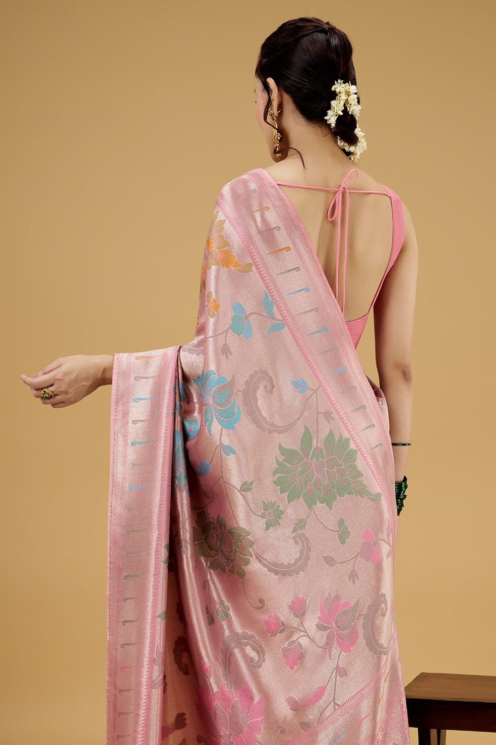 Pink Dola Silk Saree with Zardosi Work