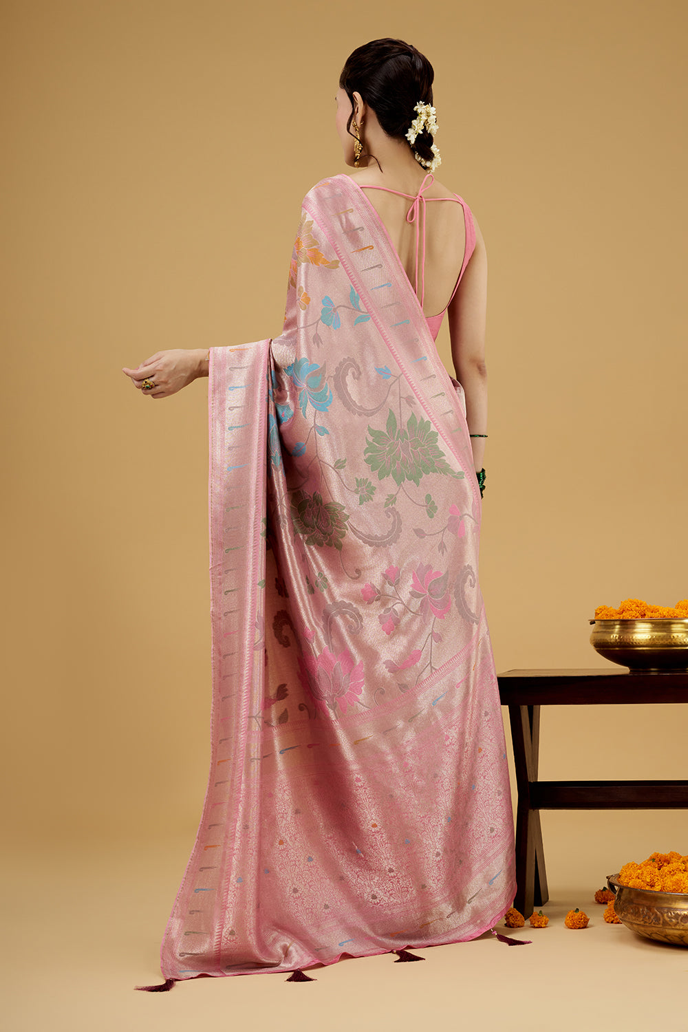 Pink Dola Silk Saree with Zardosi Work
