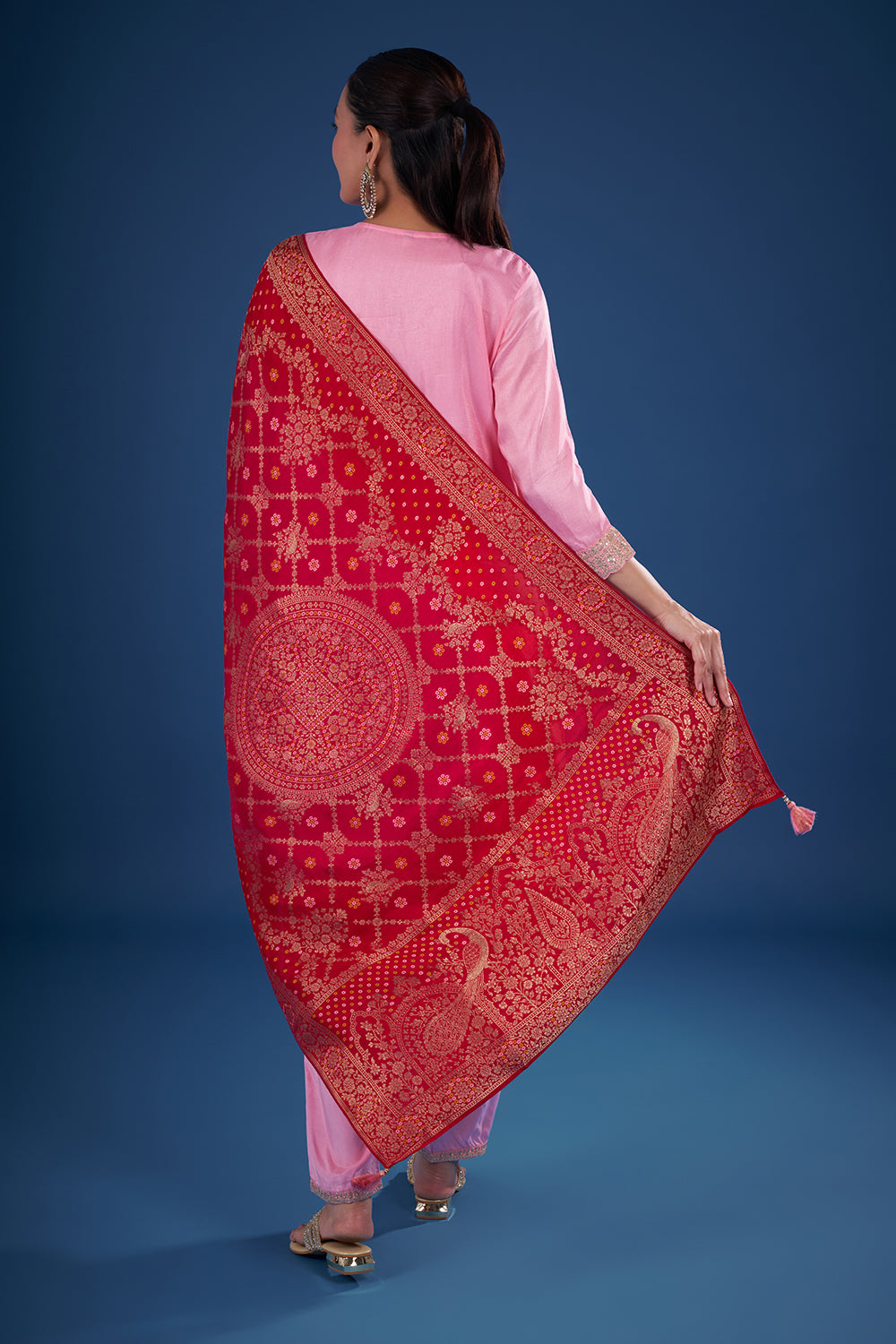 Pink Dupion Kurta Set with Banarasi Dupatta