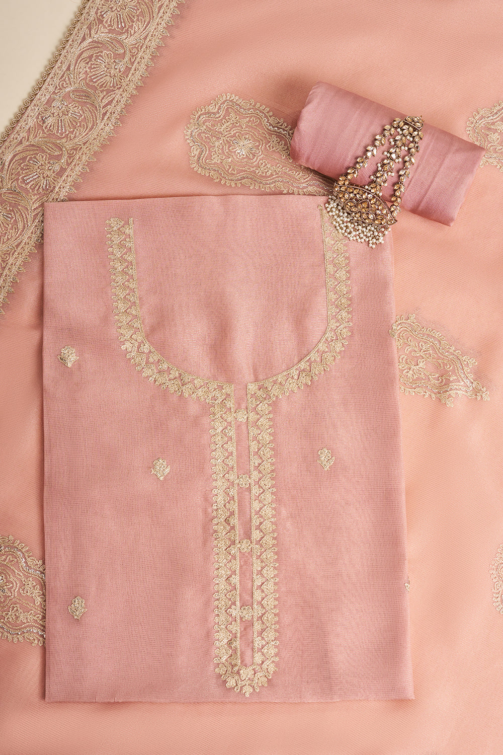 Blush Pink Embroidered Unstitched Suit Set