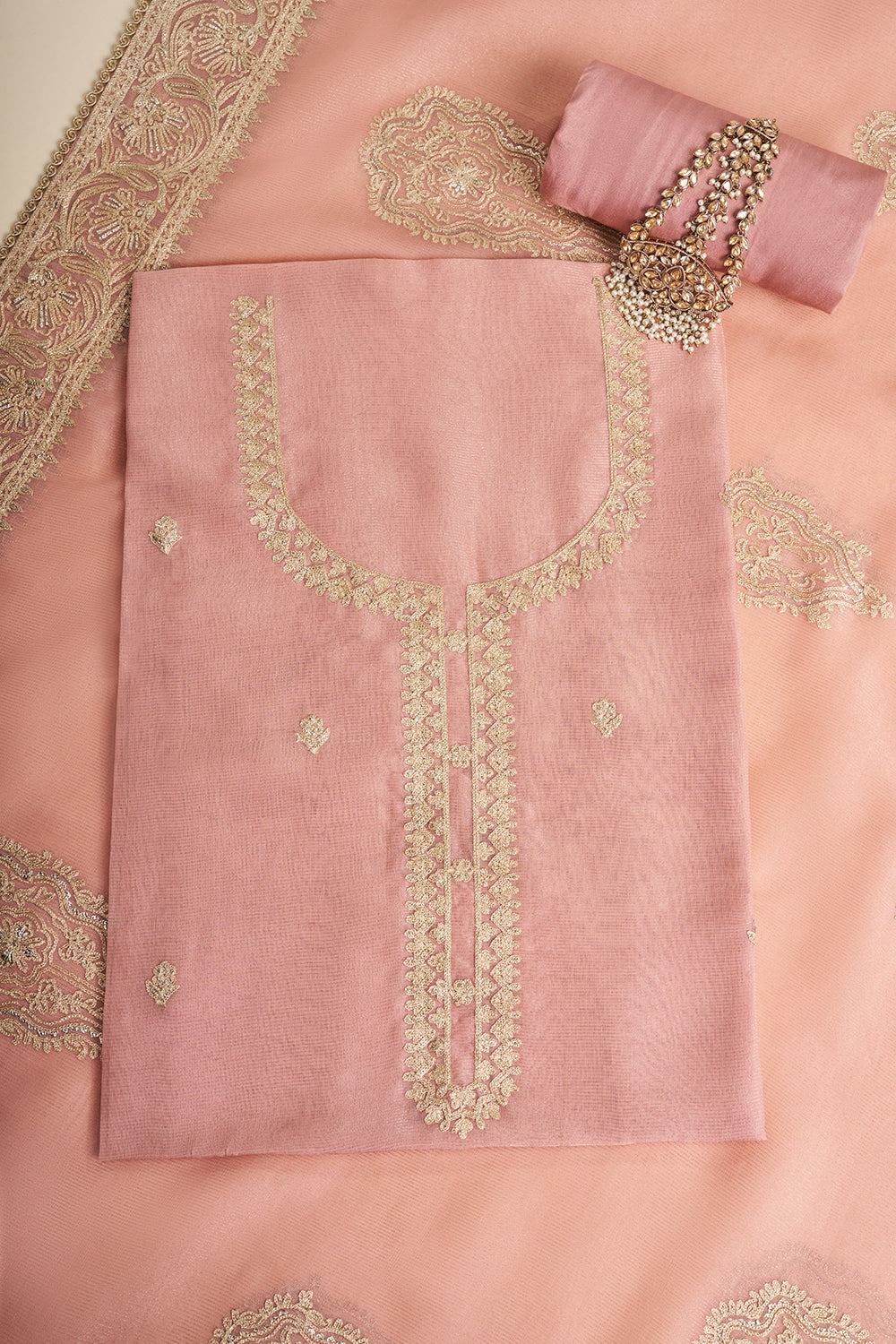 Blush Pink Embroidered Unstitched Suit Set