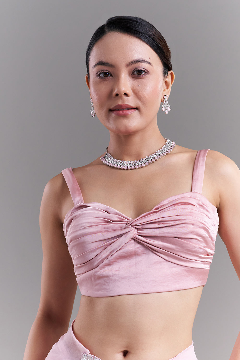 Pink Georgette Saree with Pearl Embellishments