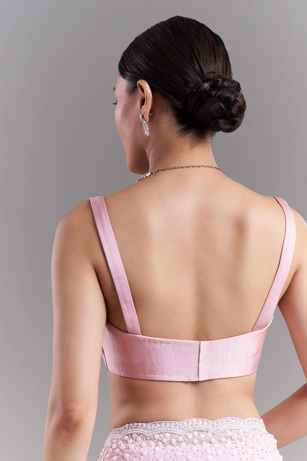 Pink Georgette Saree with Pearl Embellishments