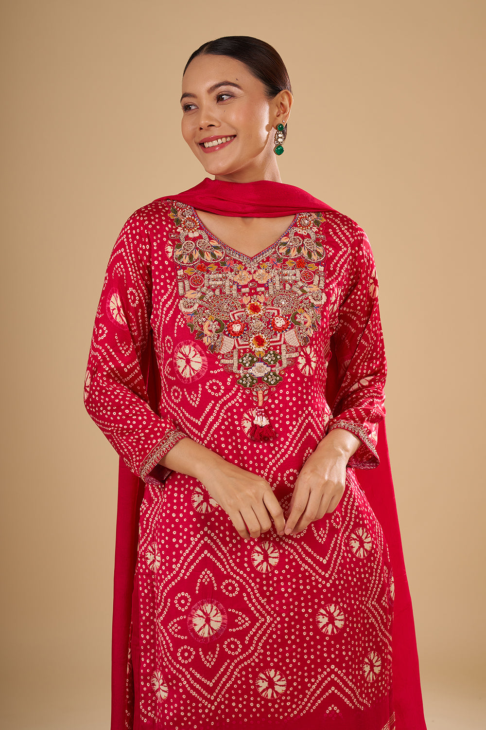 Pink Modal Silk Bandhani Printed Kurta Set