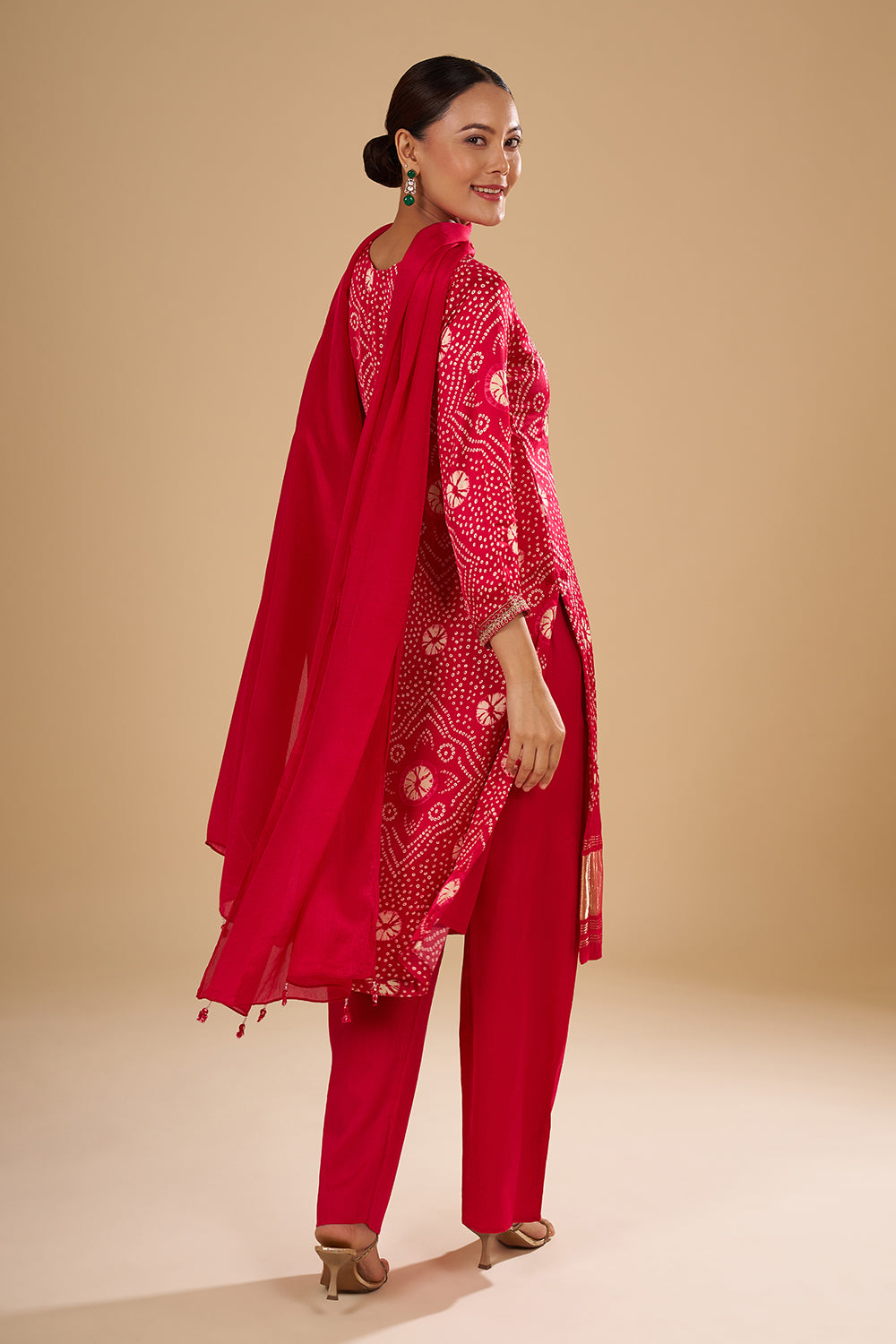 Pink Modal Silk Bandhani Printed Kurta Set