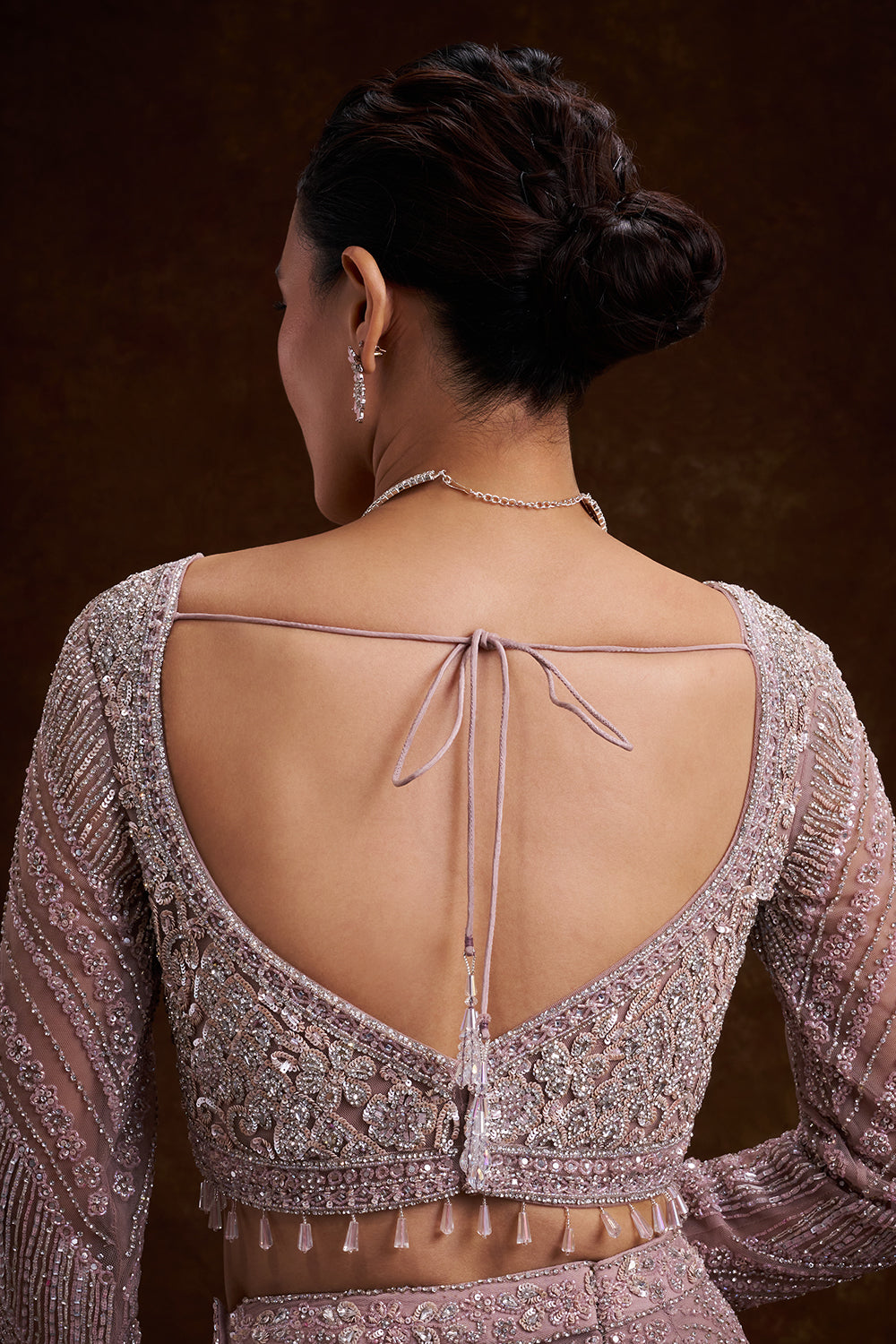 Pink Net Indo-Western Saree with Cutdana, Sequins, and Bead Work