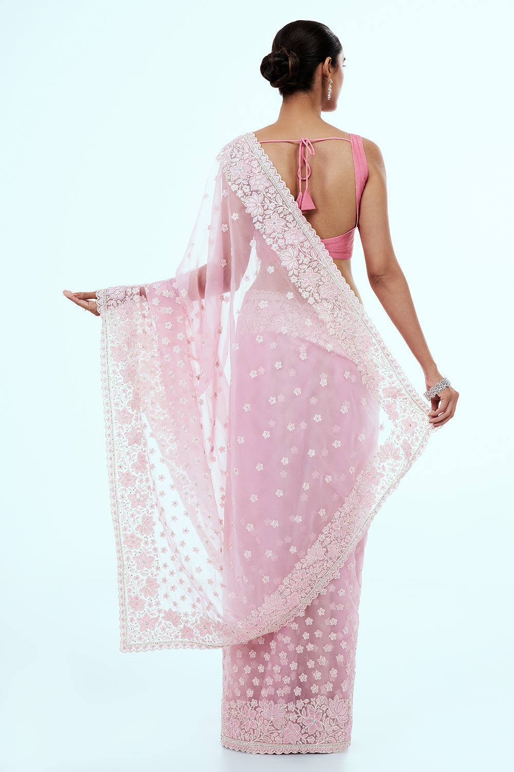 Pink Organza Embroidered Saree with Stone Work