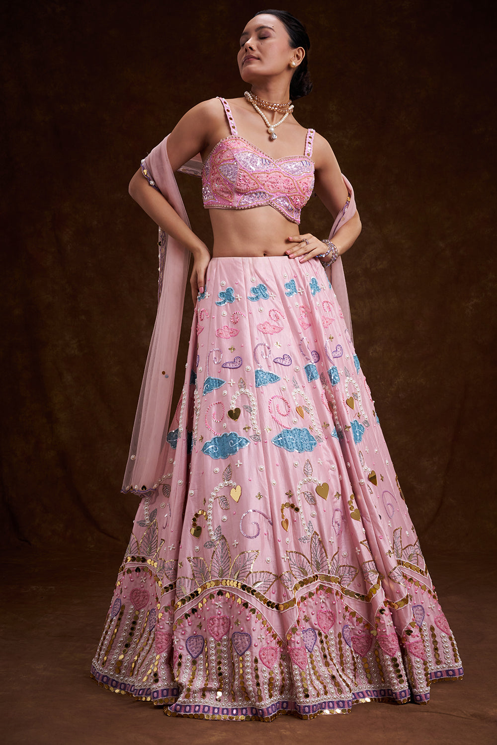 Pink Raw Silk Contemporary Lehenga with Cutdana and Acrylic Plastic Foil Work