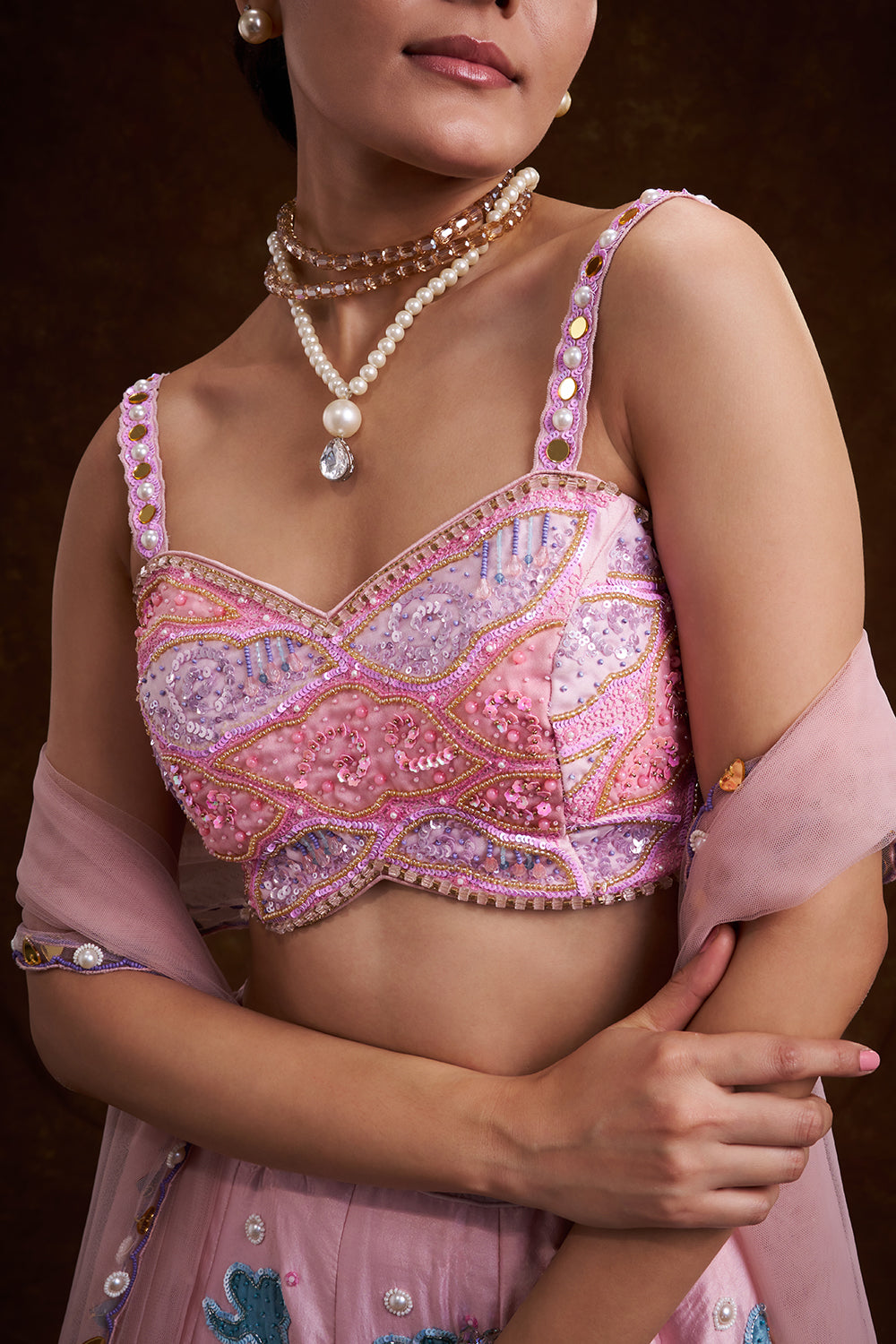 Pink Raw Silk Contemporary Lehenga with Cutdana and Acrylic Plastic Foil Work