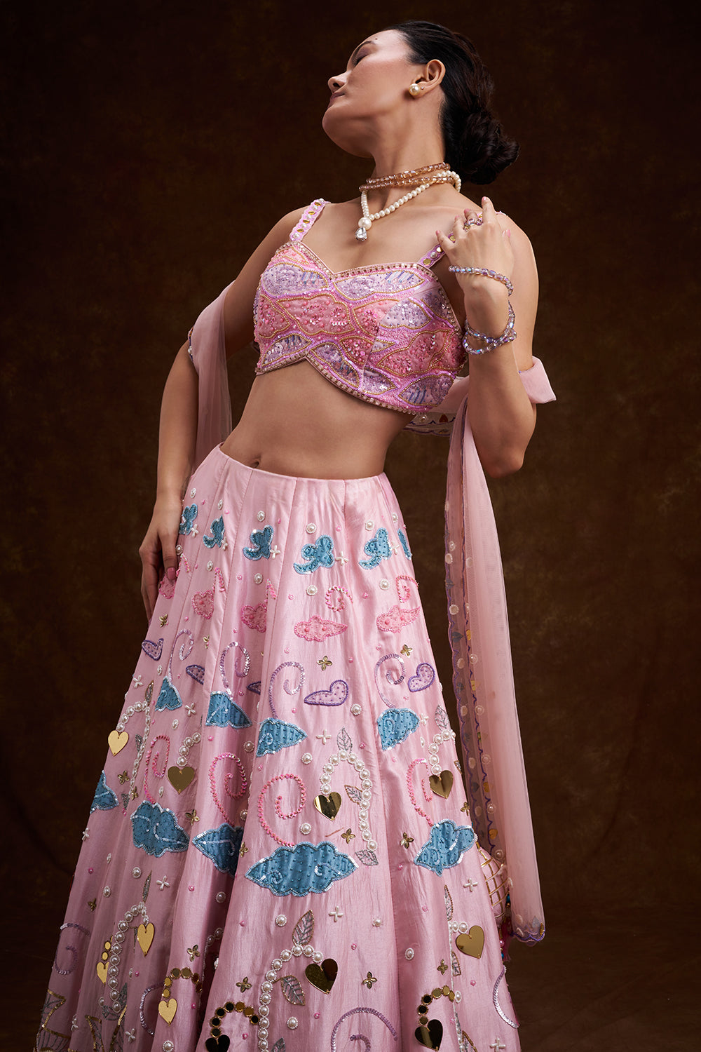 Pink Raw Silk Contemporary Lehenga with Cutdana and Acrylic Plastic Foil Work