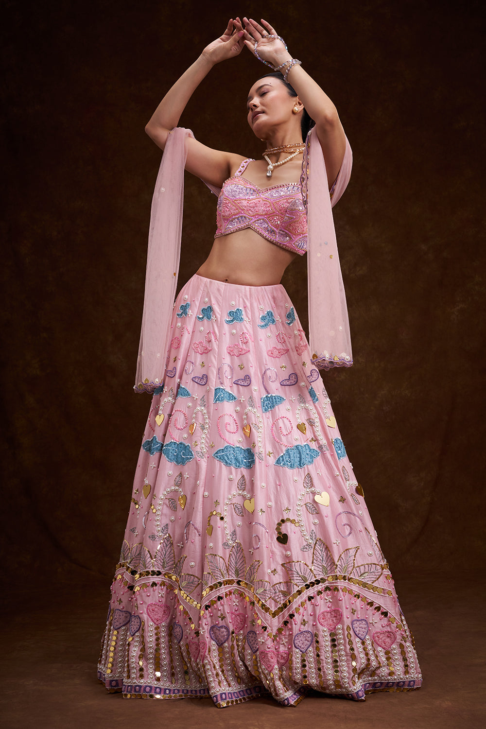 Pink Raw Silk Contemporary Lehenga with Cutdana and Acrylic Plastic Foil Work