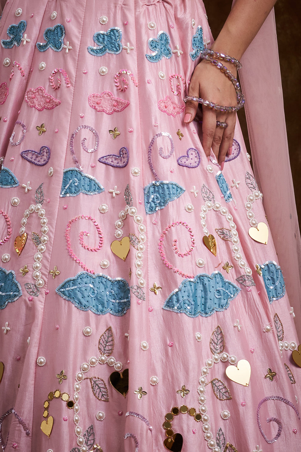 Pink Raw Silk Contemporary Lehenga with Cutdana and Acrylic Plastic Foil Work