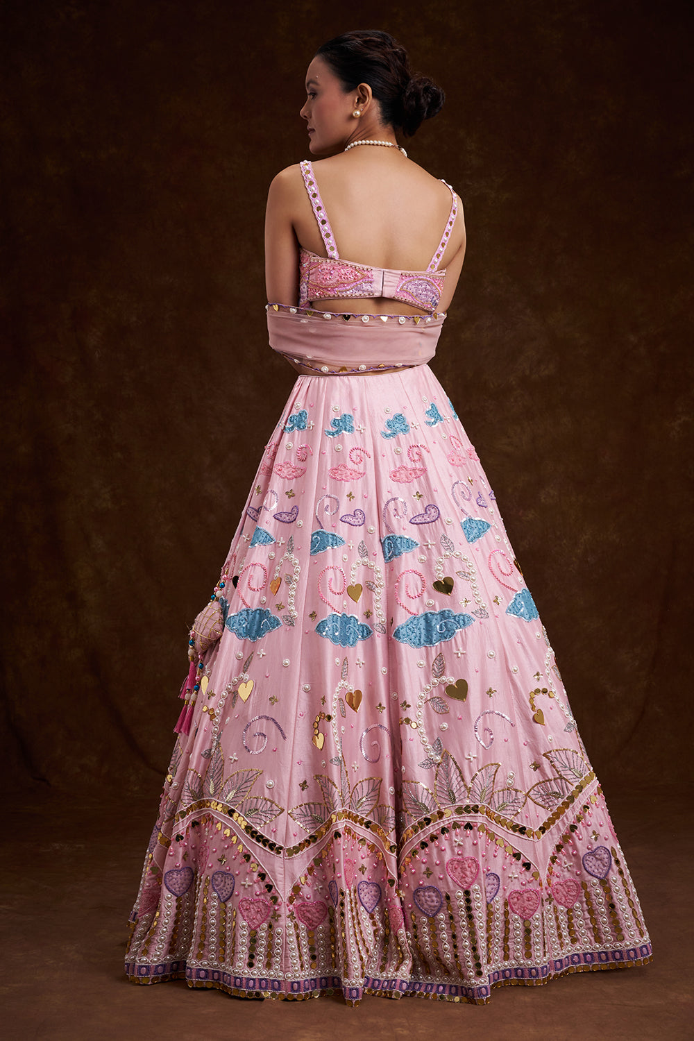 Pink Raw Silk Contemporary Lehenga with Cutdana and Acrylic Plastic Foil Work