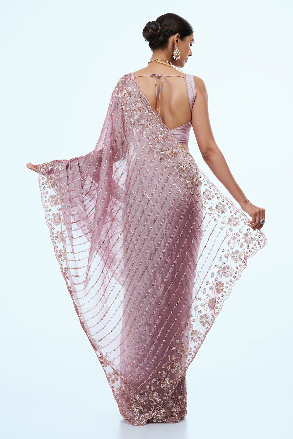 Pink Shimmer Organza Saree with Bead Work
