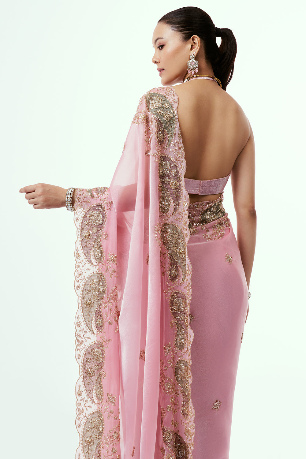 Pink Shimmer Organza Saree with Thread Work