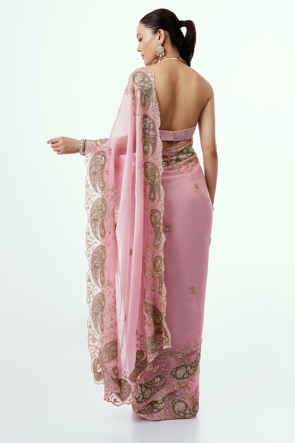 Pink Shimmer Organza Saree with Thread Work