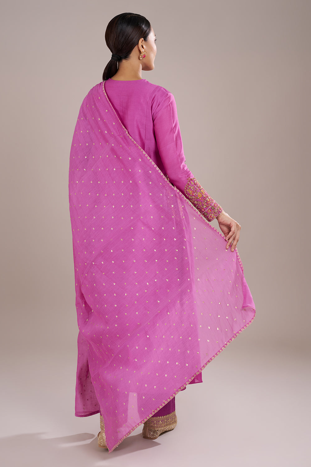 Pink Silk Blend Anarkali Kurta Set with Zari Embroidery