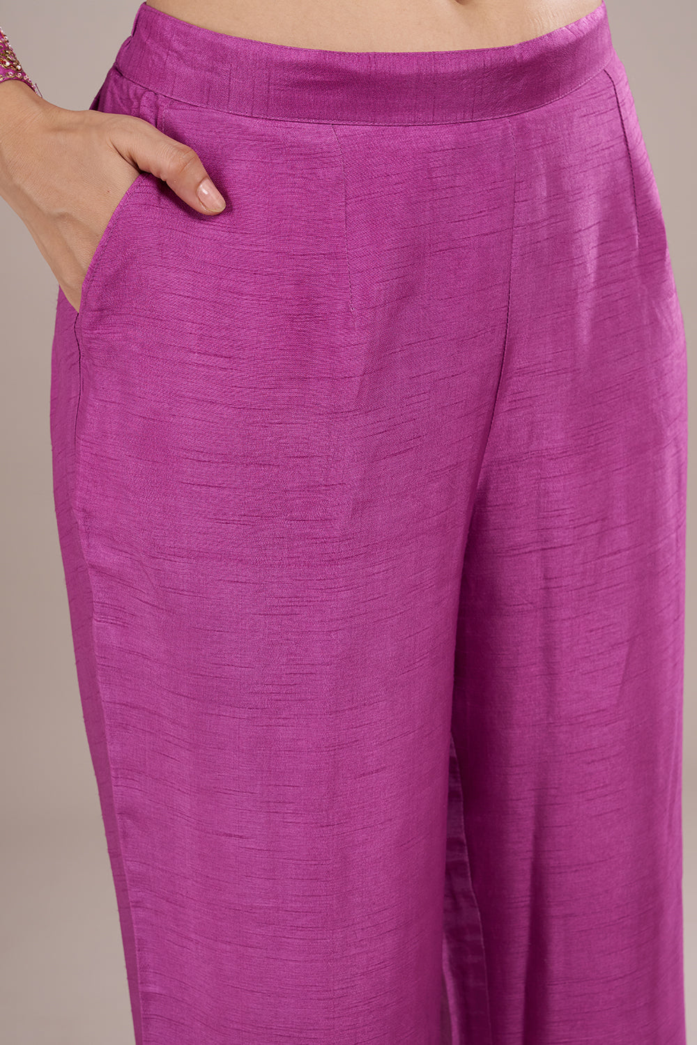 Pink Silk Blend Anarkali Kurta Set with Zari Embroidery