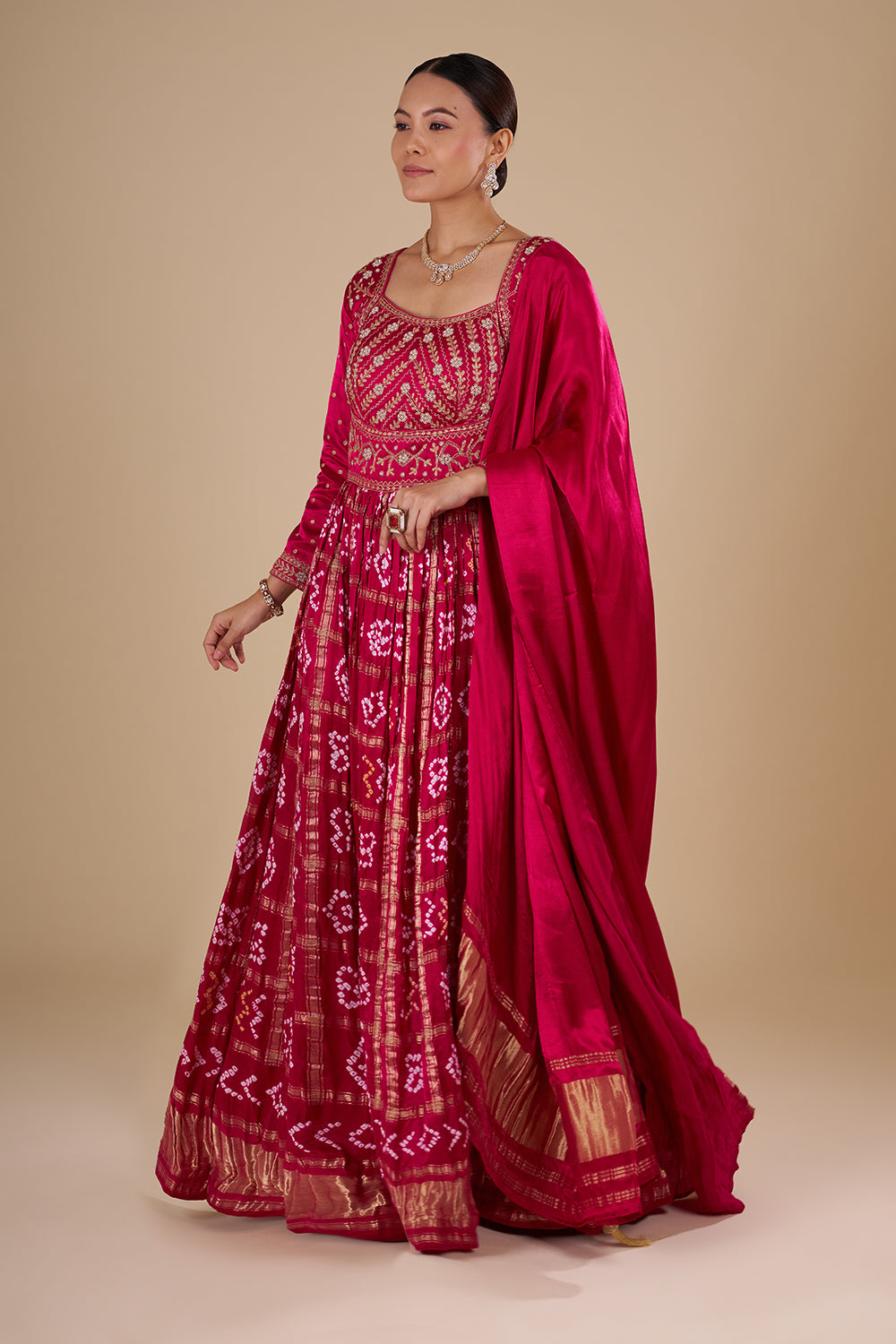 Pink Silk Blend Anarkali Set