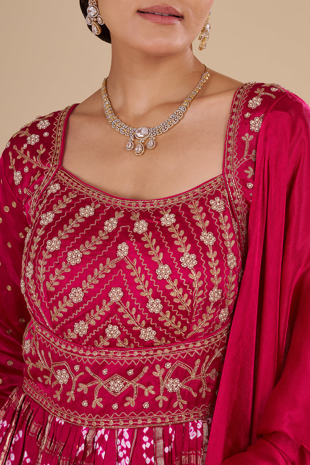 Pink Silk Blend Anarkali Set
