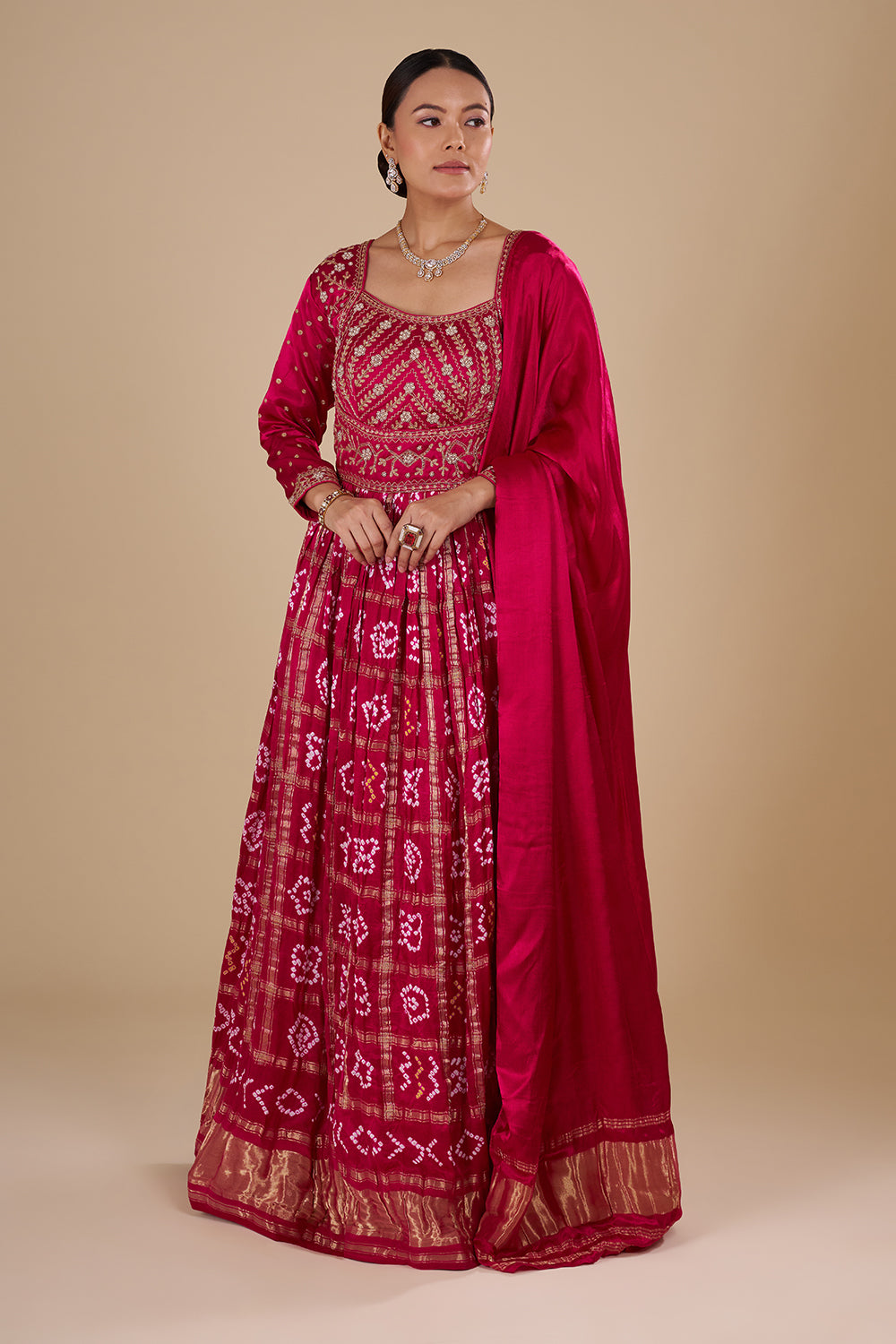 Pink Silk Blend Anarkali Set