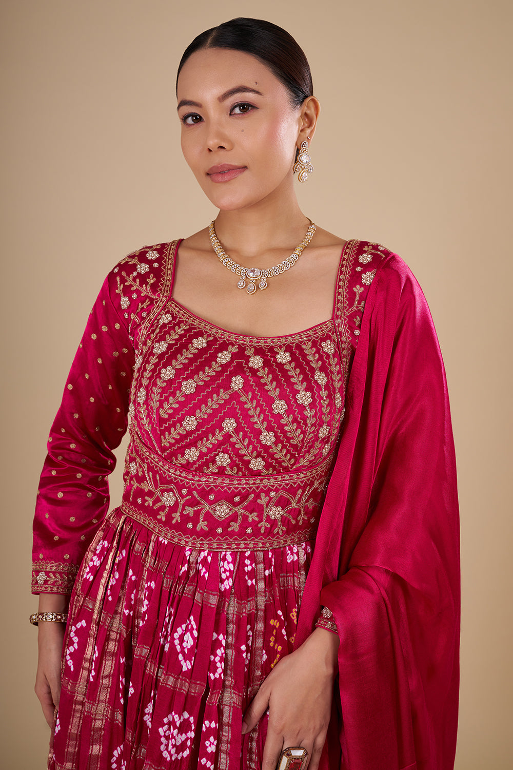 Pink Silk Blend Anarkali Set