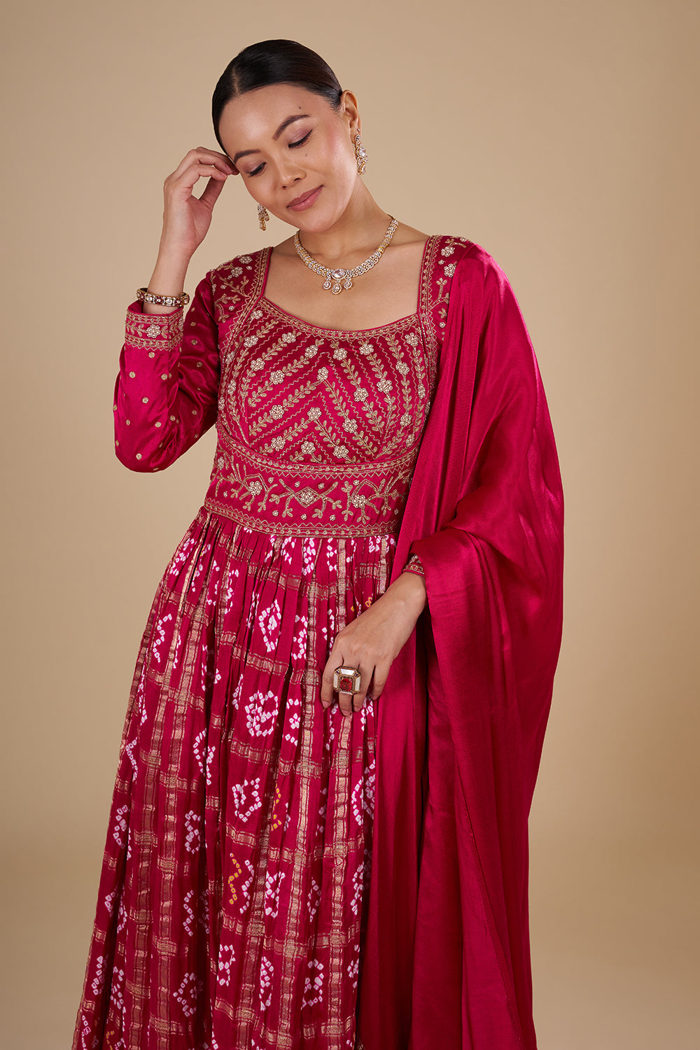 Pink Silk Blend Anarkali Set