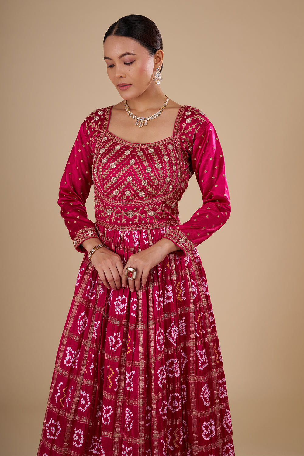 Pink Silk Blend Anarkali Set