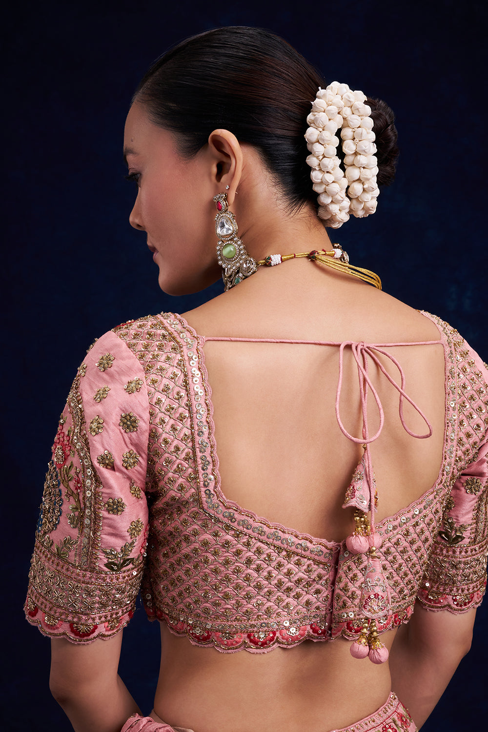 Pink Silk Bridal Lehenga with Zardozi and French Knot Work